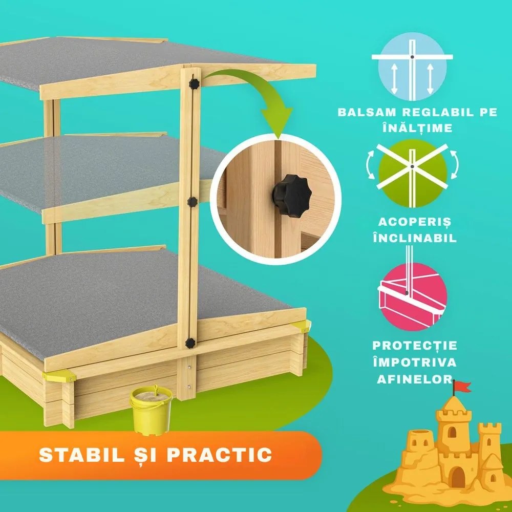 Cutie de nisip cu acoperiș SANDY, din lemn de brad, 120x120x120cm Jurhan