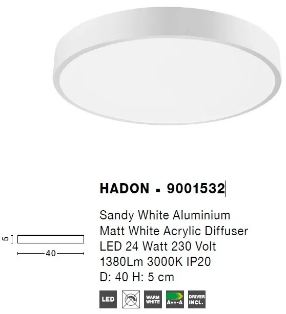 Plafoniera LED moderna design slim 40cm HADON alba NVL-9001532