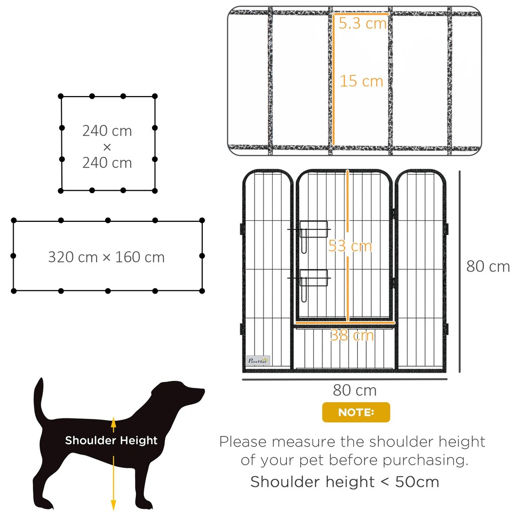 PawHut Gard pentru Câini, Incintă Modulară pentru Câini din 8 Secții pentru Interior și Exterior, 80x100 cm, Negru | Aosom Romania