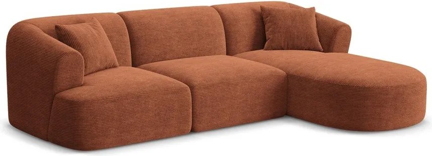 Colțar teracotă cu tapițerie din catifea reiată (cu colț pe partea dreaptă/cu șezlong) Campi – Cosmopolitan Design