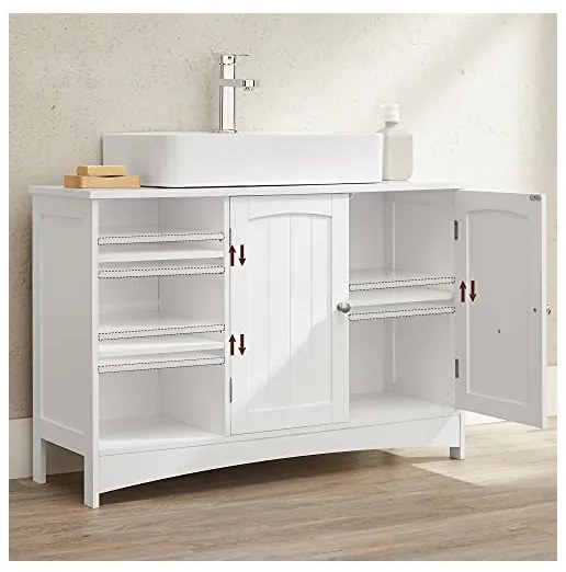 Dulap de depozitare pentru chiuveta, Vasagle, 2 usi, Alb, 90 x 30 x 60 cm