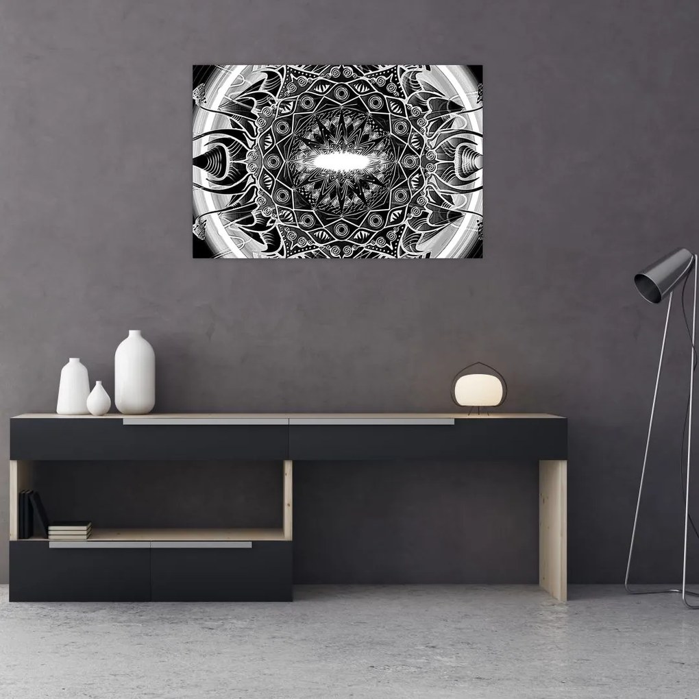 Tablou cu ornamente alb negre (90x60 cm)
