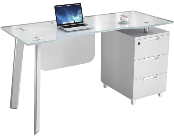 Masă birou cu blat din sticla si dulap lateral fix ,design modern și elegant ,calitate premium , dimensiuni 1400*700*750