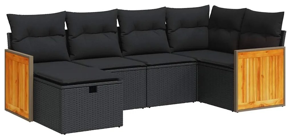 3326024 vidaXL Set mobilier de grădină cu perne, 6 piese, negru, poliratan