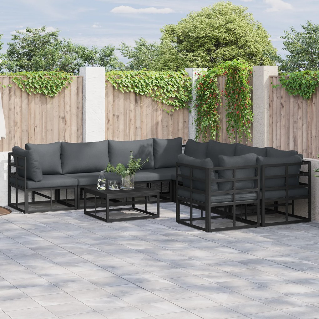 vidaXL Set de canapele pentru grădină cu pernă 8 pcs Negru Aluminiu