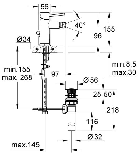 GROHE BAUCLASSIC - baterie pentru bide, crom lucios, 32864000