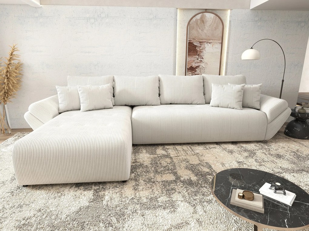 Colțar extensibil dumonde cu ladă de depozitare si sezut confortabil din spuma high-density, Berlin XL Zoom Crem 350x185 cm