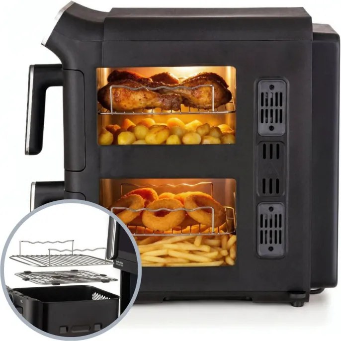 Friteuza cu aer cald dubla Ariete 4640/00, 2460 W, 11 l, 2 cosuri, 6 programe, Ecran tactil, Negru