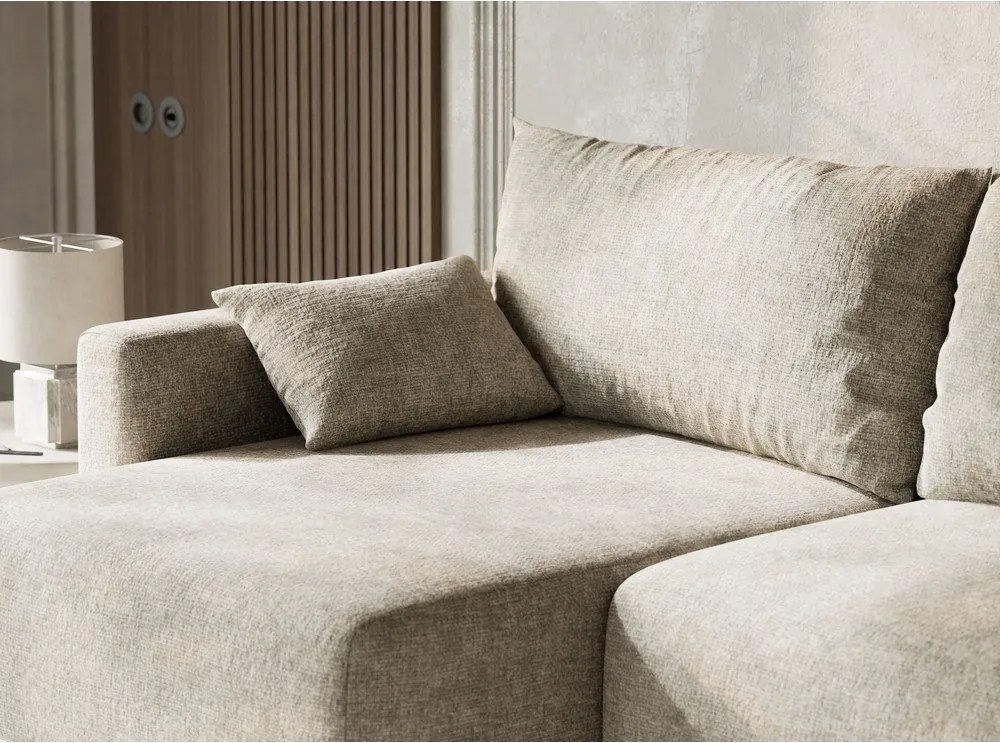 Colțar bej extensibil/cu spațiu de depozitare cu tapițerie din chenille (cu colț pe partea stângă/cu șezlong) Leon – Maison de Rêve