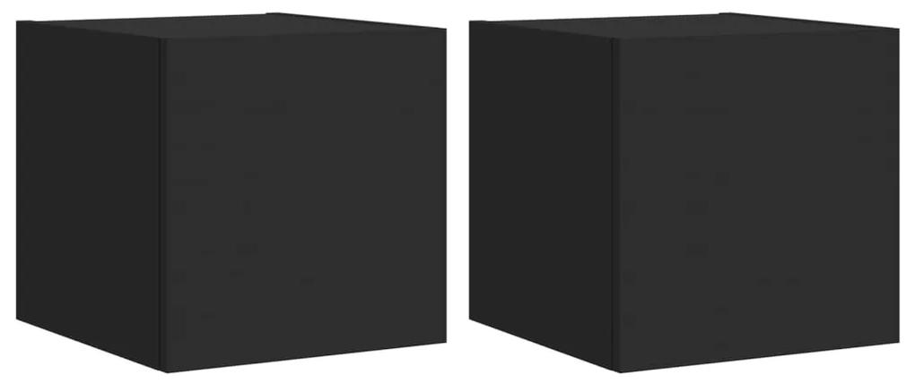 837221 vidaXL Comode TV de perete cu lumini LED, 2 buc., negru, 30,5x35x30 cm