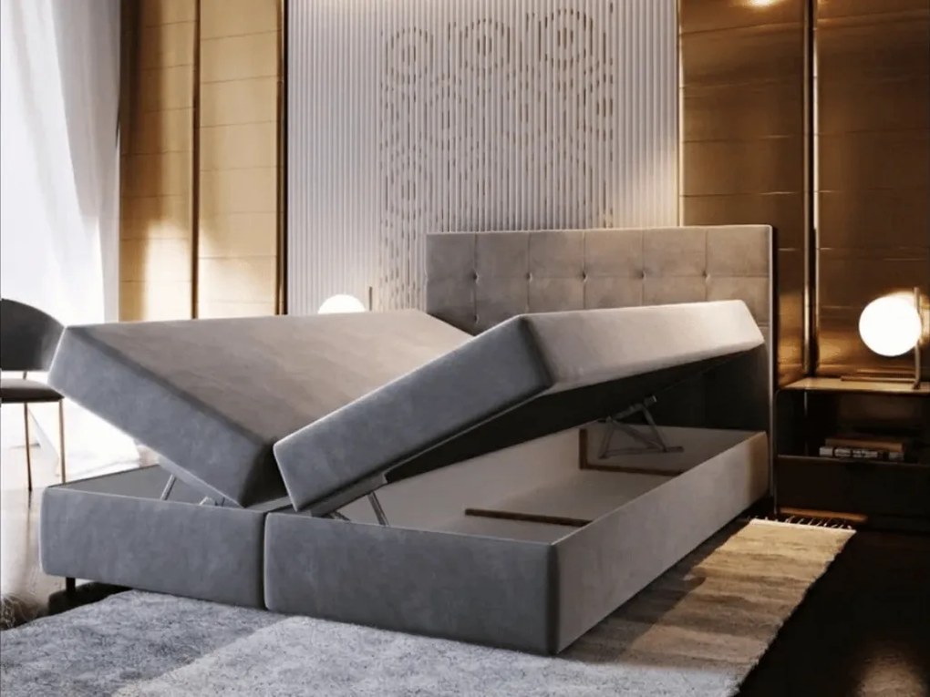 Pat tapitat boxspring GLORIEN 140x200 cm purpuriu Saltea: Saltea cu arcuri Bonell
