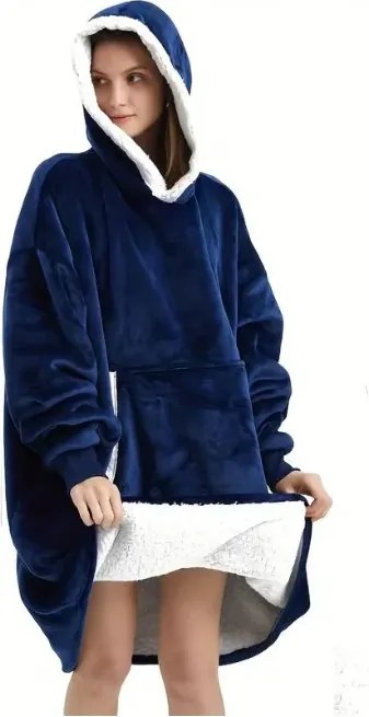 VERK Pătură TV cu mâneci și glugă - albastră