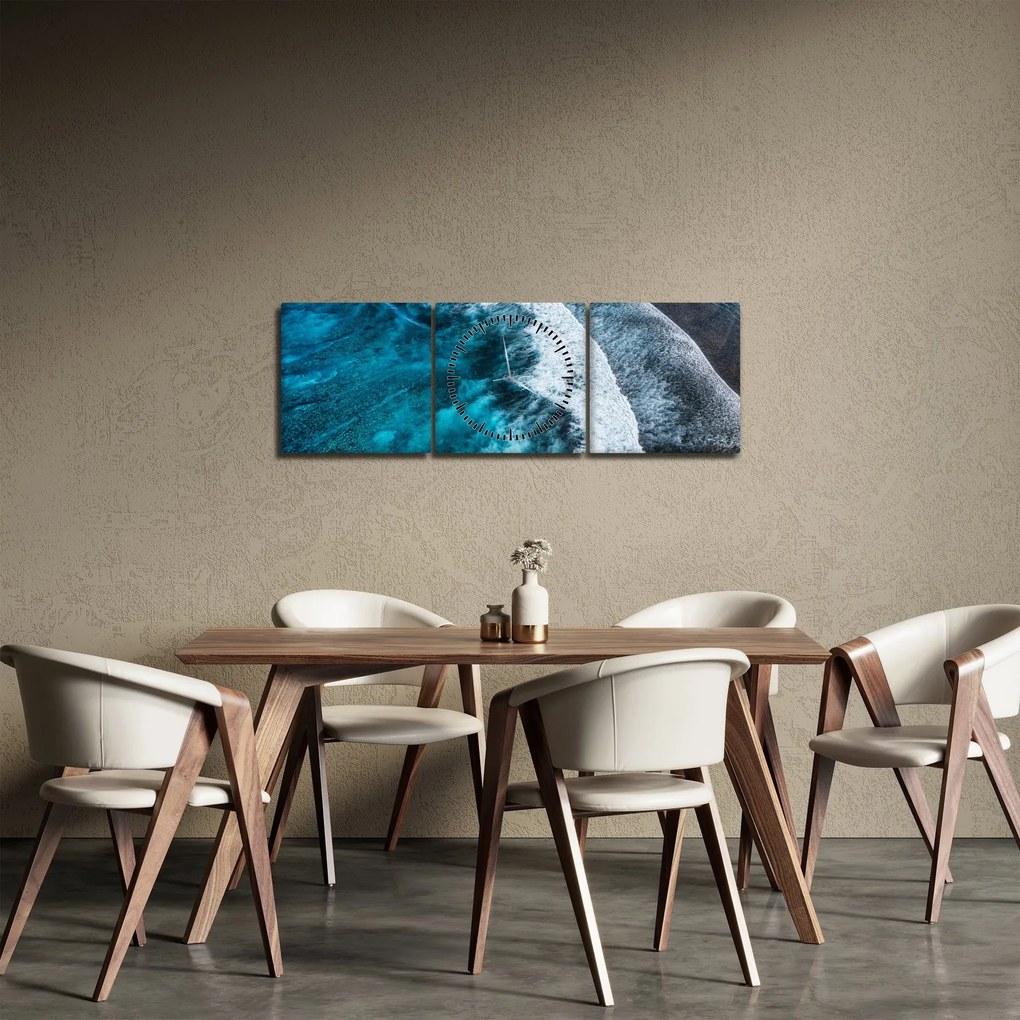 Tablou - Valuri pe mare (cu ceas) (90x30 cm)