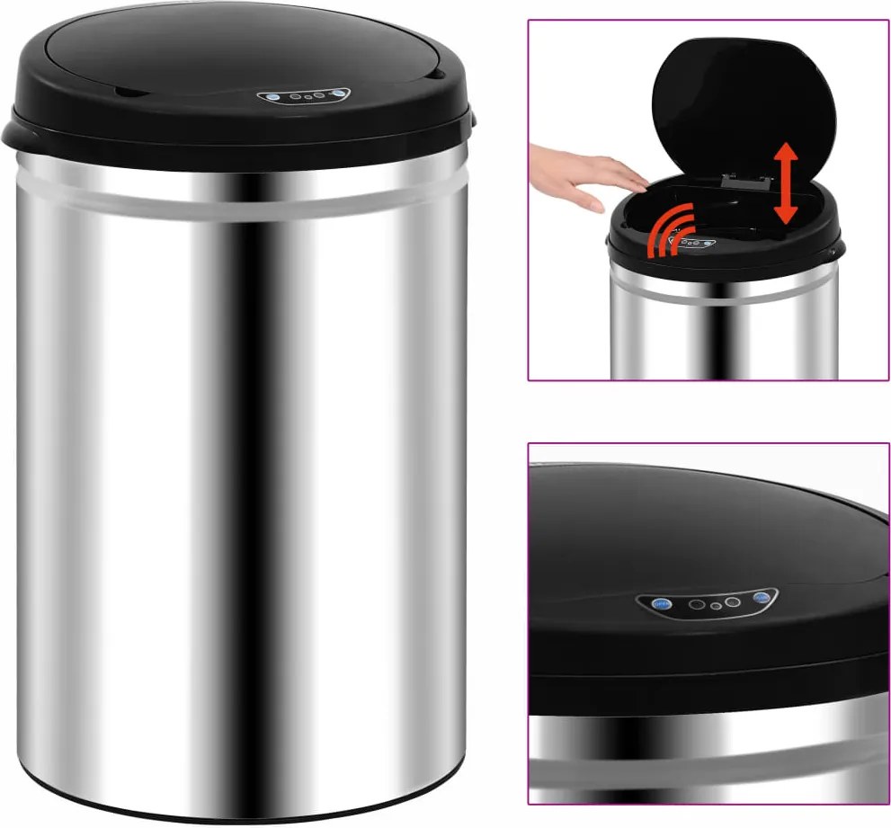 vidaXL Coș de gunoi automat cu senzor, 30 L, oțel inoxidabil