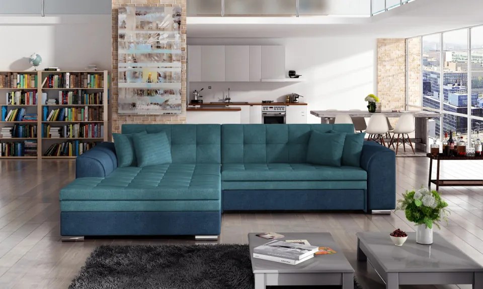 Coltar tapitat, extensibil, 295x80x195 cm, Sorento L02, Eltap (Culoare: Verde deschis / Albastru inchis)