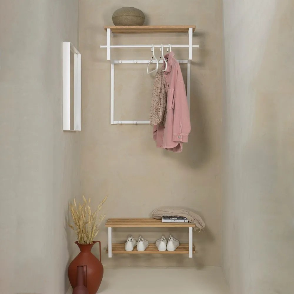 Cuier de perete alb/în culoare naturală cu raft din metal 76 cm Rizzoli – Spinder Design