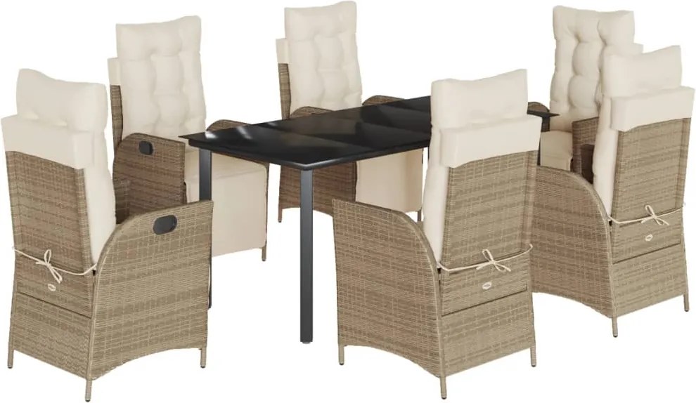 vidaXL Set de masă pentru grădină, 7 piese, cu perne, bej, poliratan