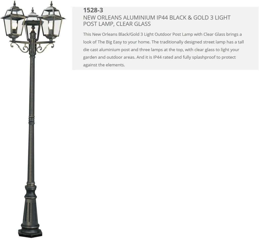 Stalp de iluminat exterior stil traditional IP44 New Orleans 1528-3 SRT