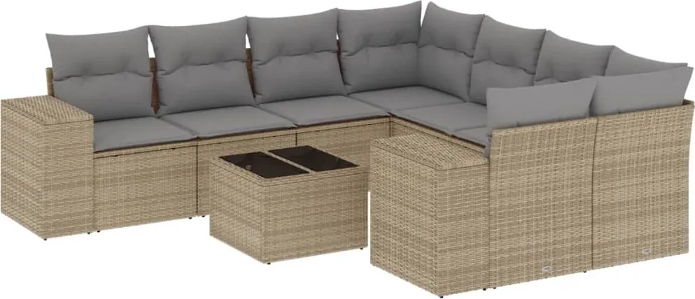 vidaXL Set canapele de grădină, 9 piese, cu perne, bej, poliratan