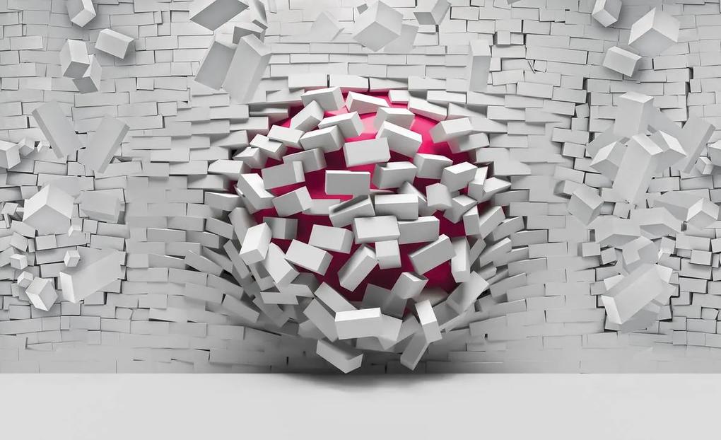 Fototapet - 3D minge cu perete alb din cărămizi (254x184 cm), în 8 de alte dimensiuni noi