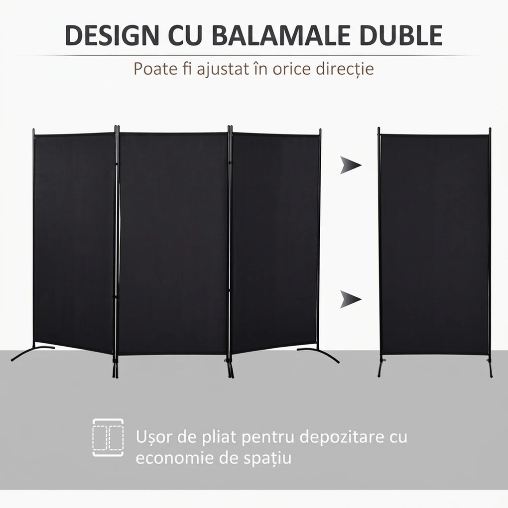 HOMCOM Paravan interior cu 3 panouri, separeu pliabil pentru spatii din metal si poliester, 253x50x182cm, bej | Aosom Romania