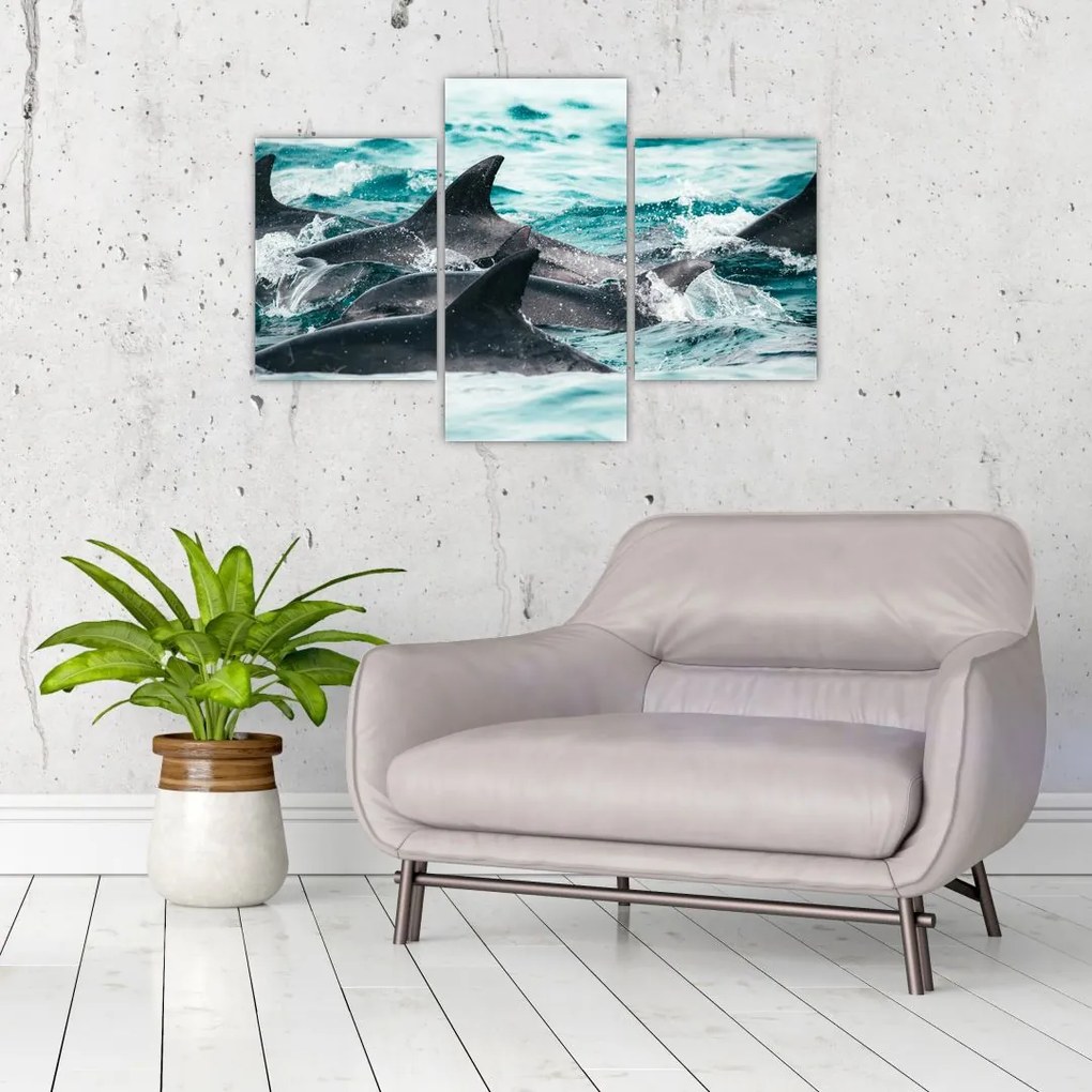 Tablou - Delfini în ocean (90x60 cm)