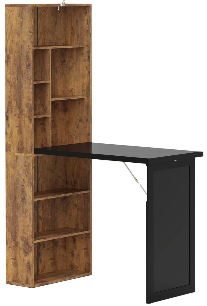 HOMCOM Birou de calculator pliabil cu bibliotecă, stație de lucru, tablă neagră și raft reglabil, 98x51x153cm, măr brun | Aosom Romania