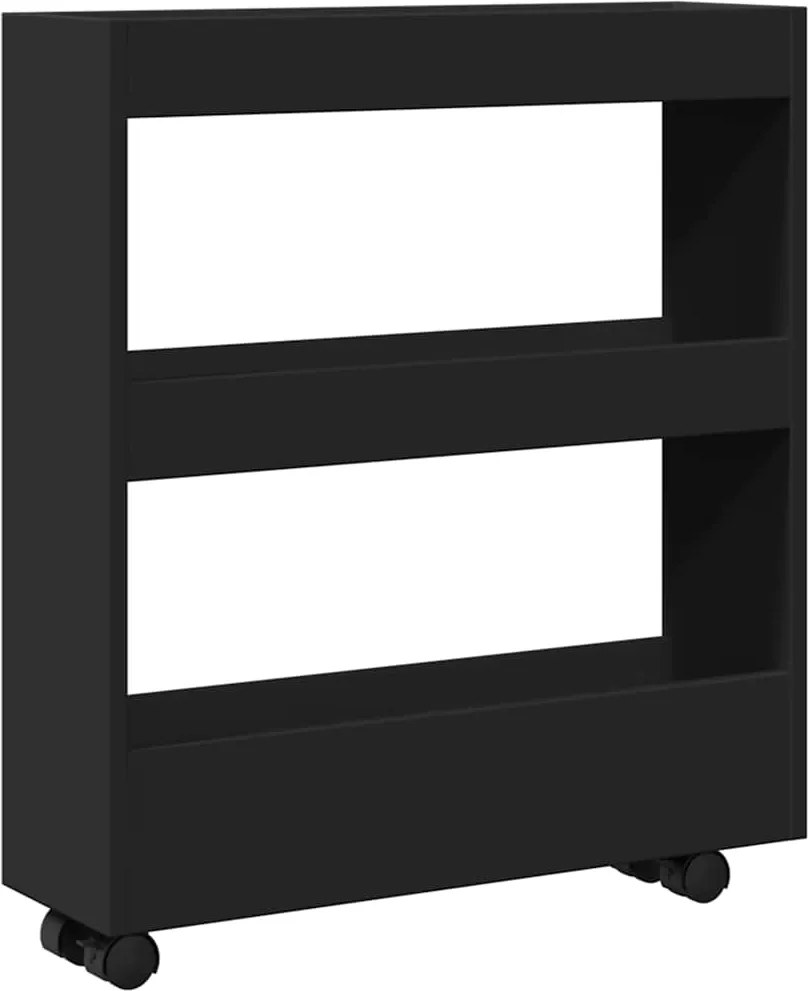 vidaXL Cărucior de depozitare îngust, 3 niveluri negru lemn prelucrat