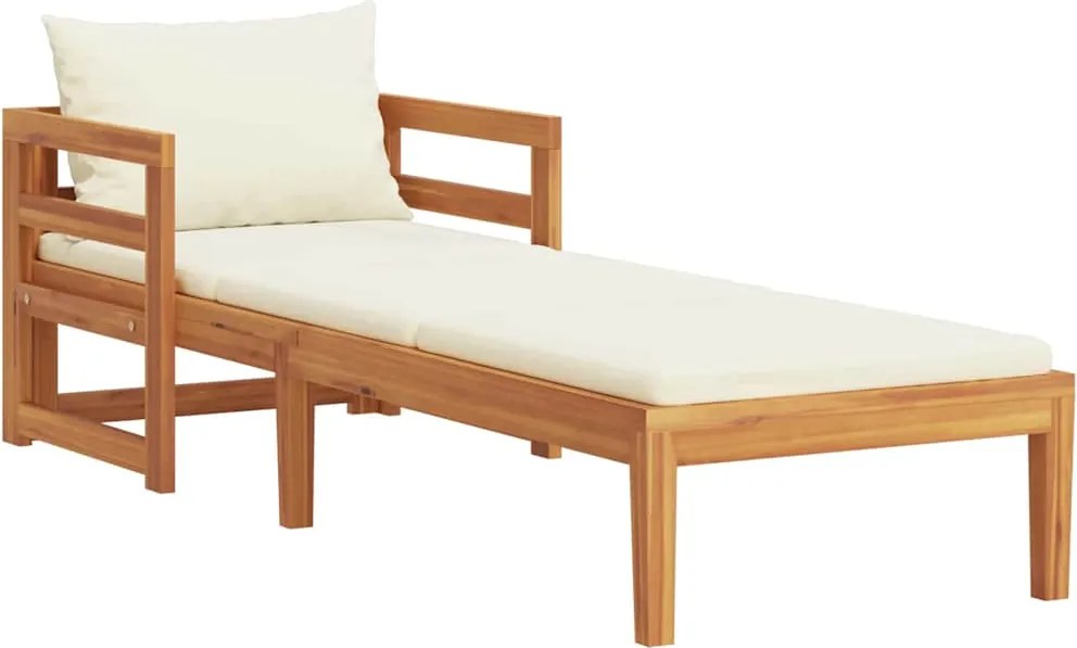 vidaXL Șezlong cu perne, alb crem, lemn masiv de acacia