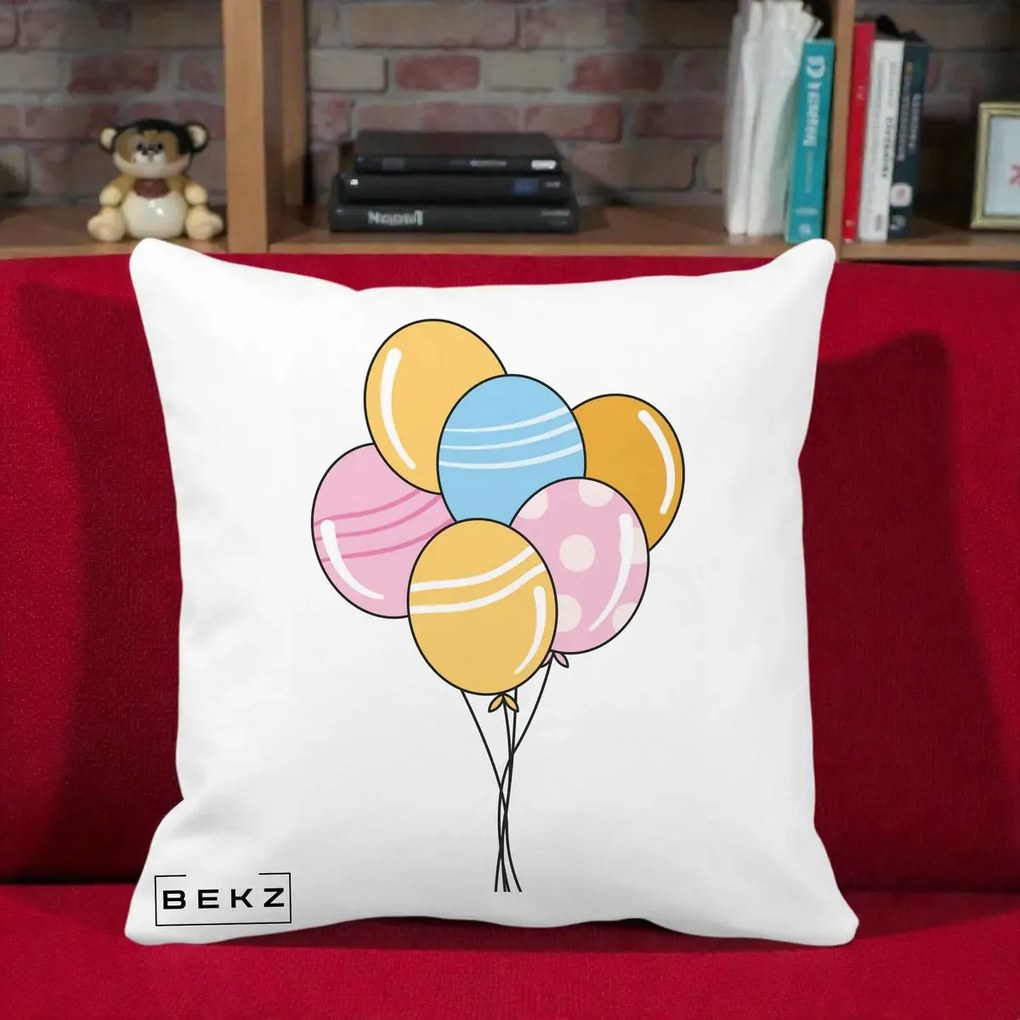 Perna Decorativa Baloane Petrecere, 40x40 cm, Alba Mata, Husa Detasabila, Perna Inclusa, BEKZ®
