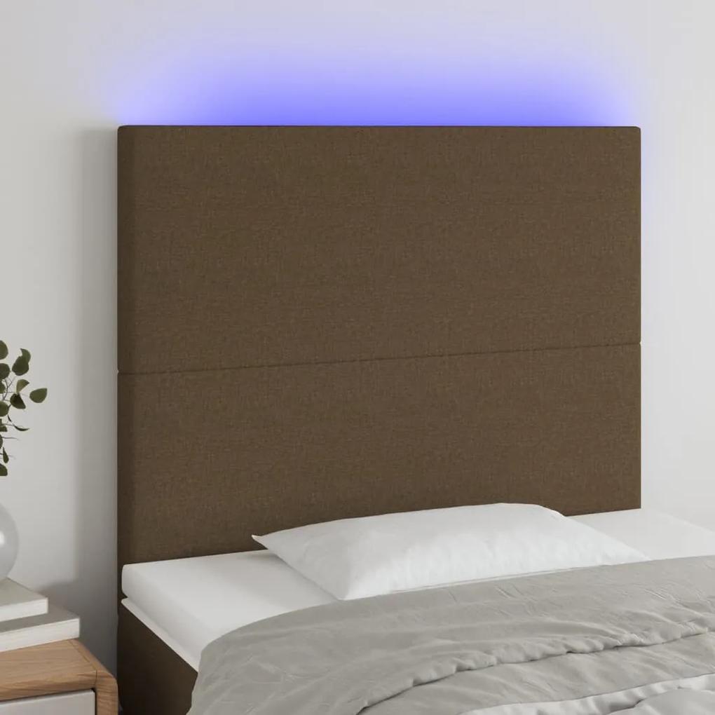 3122121 vidaXL Tăblie de pat cu LED, maro închis, 80x5x118/128 cm, textil