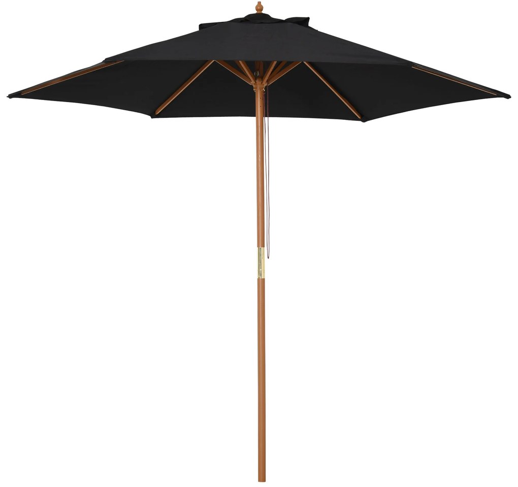 Outsunny Umbrelă de soare Ø 250 cm, umbrelă de balcon cu mecanism de tragere cu sfoară, umbrelă de plajă din bambus rezistent la vânt, umbrelă de piață pentru balcon terasă grădină, Negru | Aosom Romania