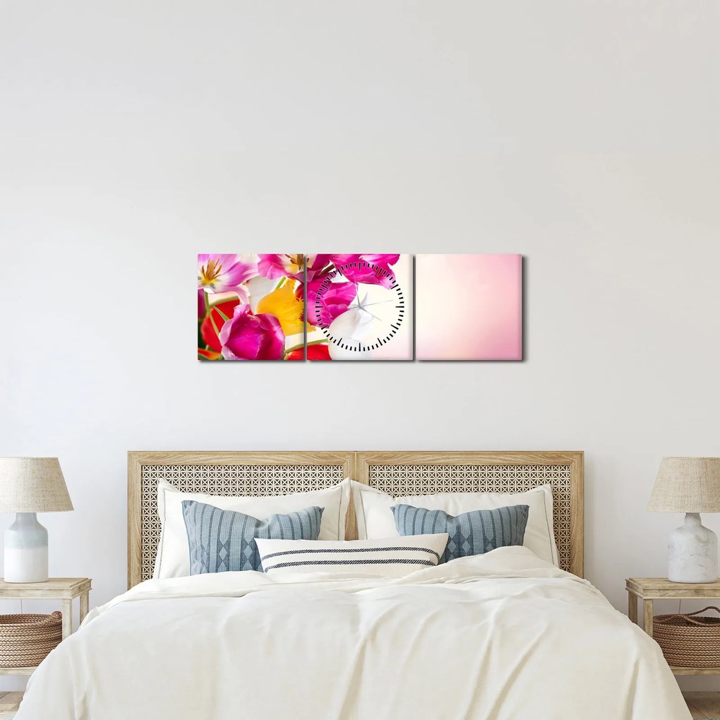 Tablou cu lalele (cu ceas) (90x30 cm)