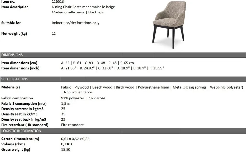 Scaun design LUX Costa, Mademoiselle beige