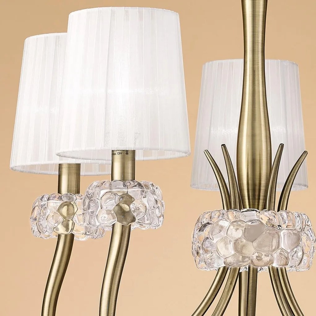 Candelabru clasic cu 5 brate LOEWE antique brass/ abajur alb