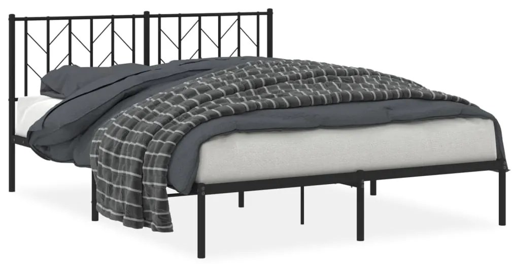 374439 vidaXL Cadru de pat metalic cu tăblie, negru, 150x200 cm