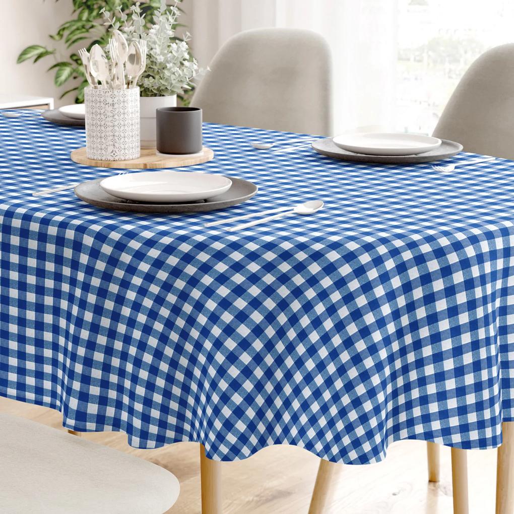 Goldea față de masă decorativă menorca - carouri albastre și albe - ovală 140 x 180 cm