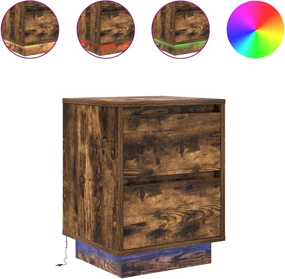 vidaXL Noptiere cu lumini LED 2 buc Stejar afumat 38x34x50 cm