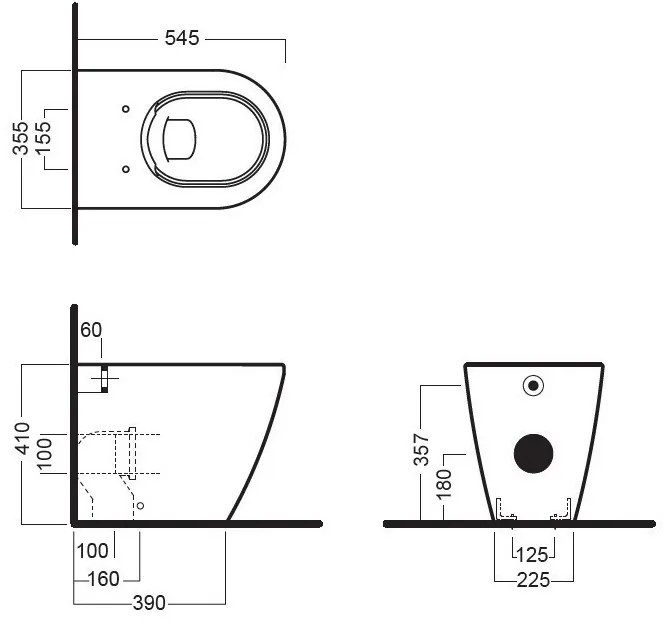 Vas WC stativ, Hatria, Fusion, back to wall, cu functie de bideu, 35,5 x 54 cm, alb