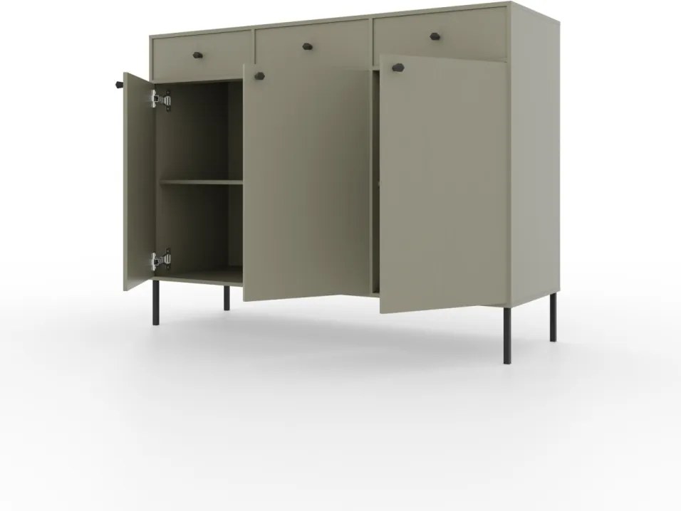 Comodă cu trei usi si trei sertare. 124x41x95cm, Tili System, ADRK Furniture (Culoare: Negru / Negru)