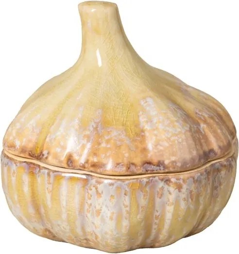 Recipient din ceramică artizanală natur cu capac, formă de usturoi, 10,5 × 10 cm, „Garlic"