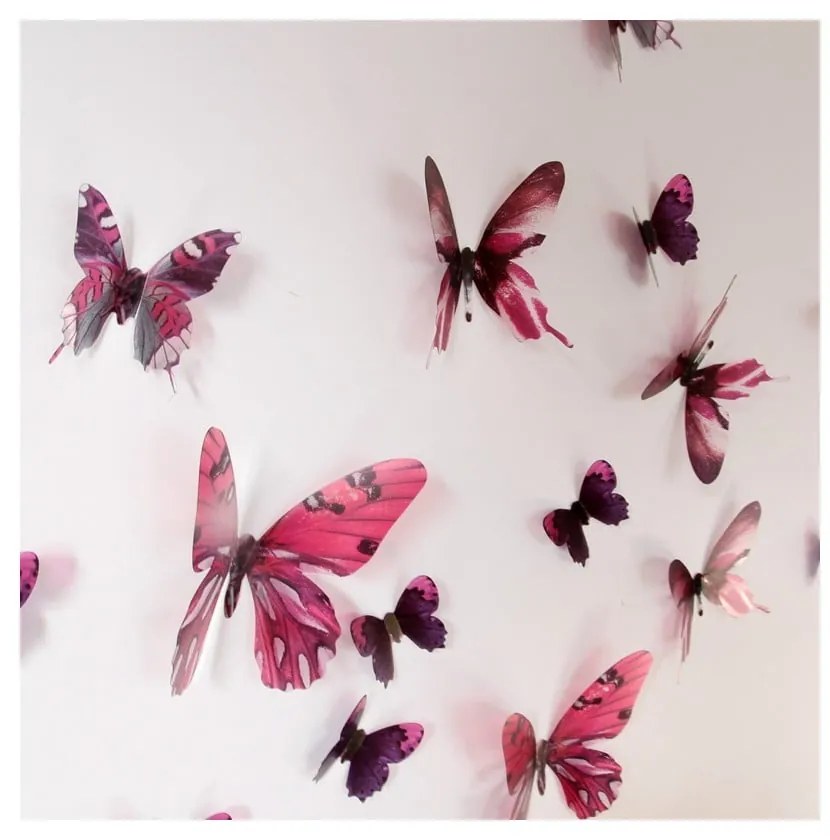 Set 18 autocolante cu efect 3D Ambiance Butterflies, roz