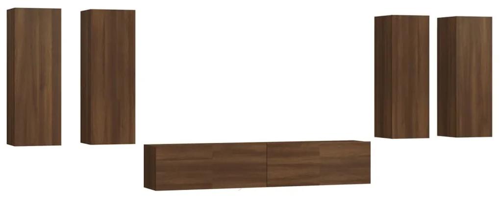 Set dulapuri TV, 6 piese, stejar maro, lemn prelucrat 6, Stejar brun, 30.5 x 30 x 90 cm