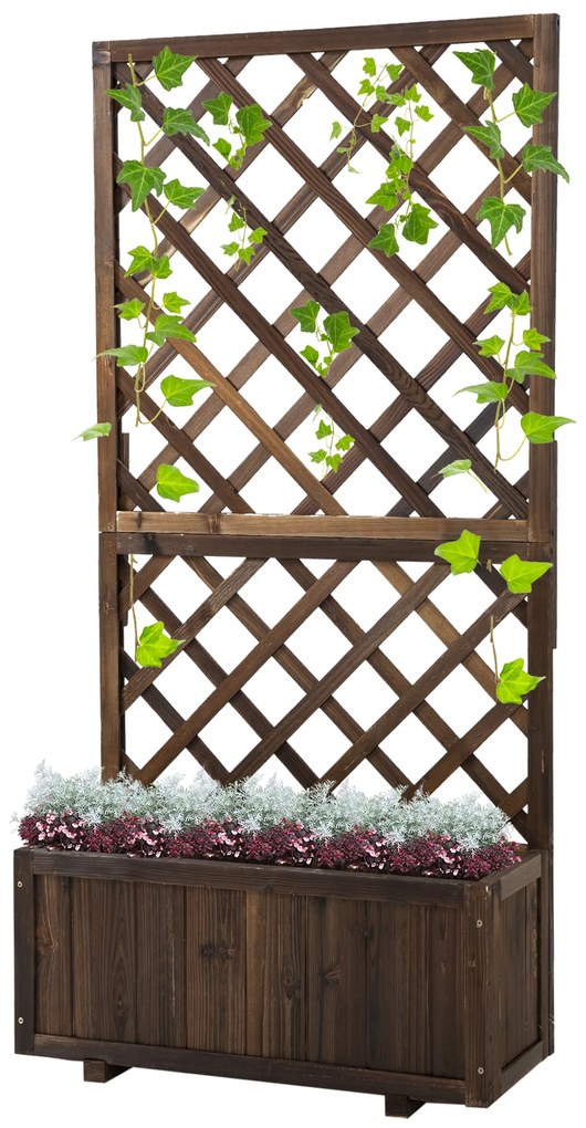 Outsunny Jardinieră de Exterior cu Spalier, Grilaj pentru Plante Cățărătoare și Ghiveci, 72.5x31.5x149.5 cm, Lemn Natural | Aosom Romania