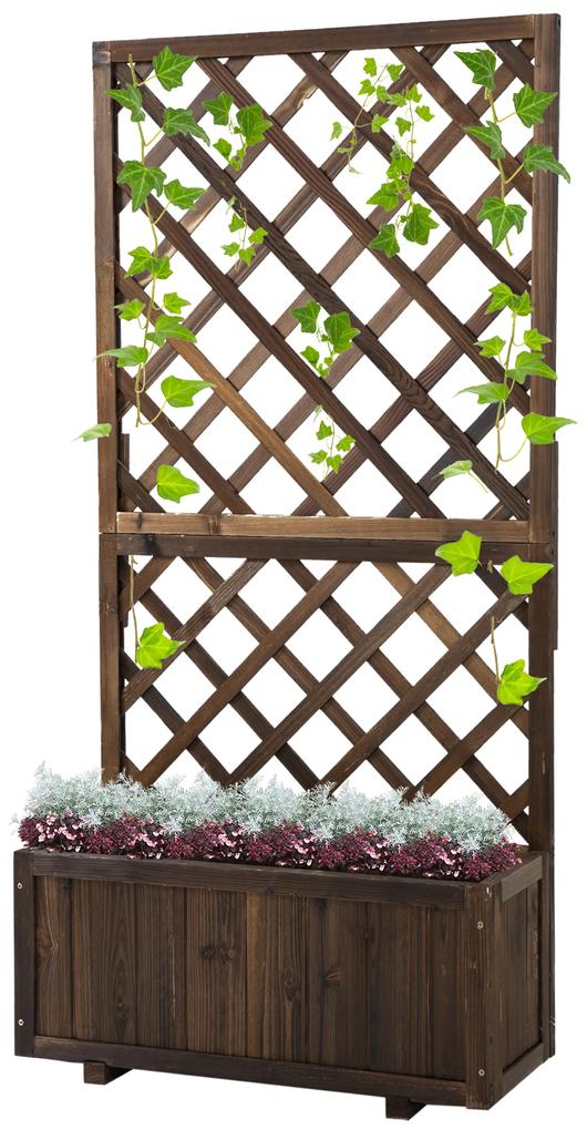 Outsunny Jardiniere de Exterior cu Spalier Grilaj pentru Plante Cataratoare si Ghiveci, Jardiniera din Lemn de Brad Durabil, 72.5x31.5x149.5 cm