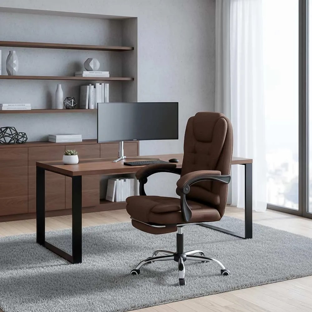 Scaun birou textil cu masaj in 7 puncte si suport pentru picioare OFF 4181M maro