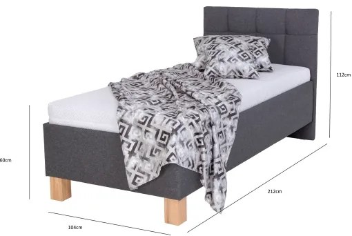 Pat tapițat MARIA ONE 90 x 200 cm, cu saltea și spațiu de depozitare, gri