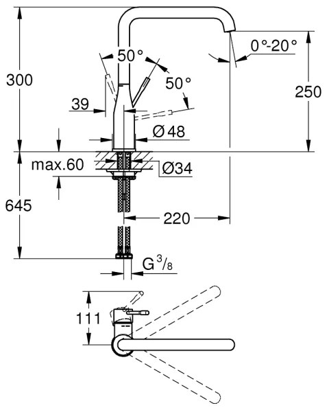 GROHE 30269000 - Baterie pentru chiuvetă ESSENCE, 292 mm, crom lucios