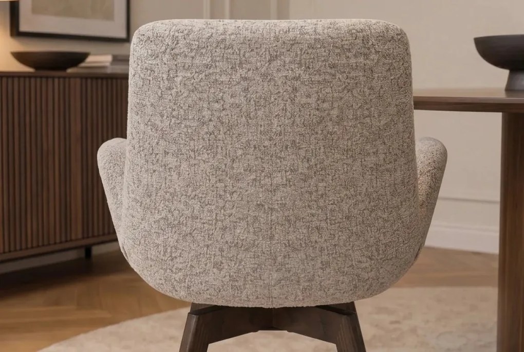 Set de 2 scaune pivotante, Lemn de stejar, textil boucle taupe BALTIC