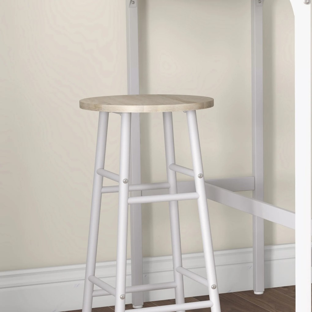 HOMCOM Set masă înaltă de bar + 2 taburete structură din oțel blat aspect lemn natural 2 persoane alb | Aosom Romania